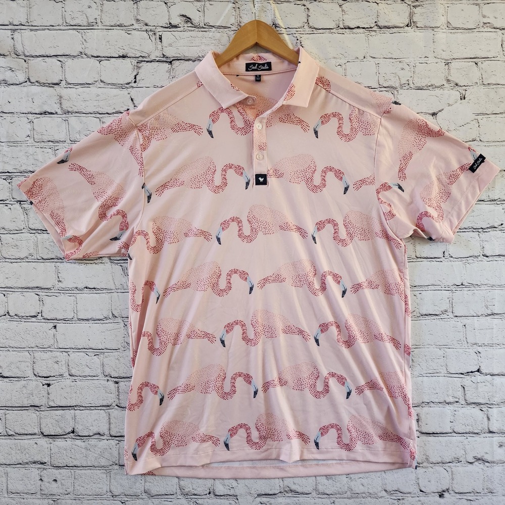 Bad Birdie Men's Size XL Flamingo Golf Polo Shirt Pink Short Sleeve